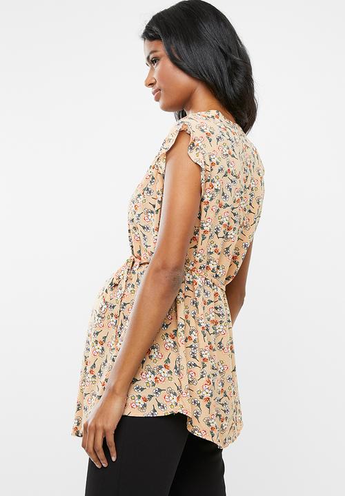 Cherry Melon - Maternity Woven mandarin frill sleeve shirt - multi