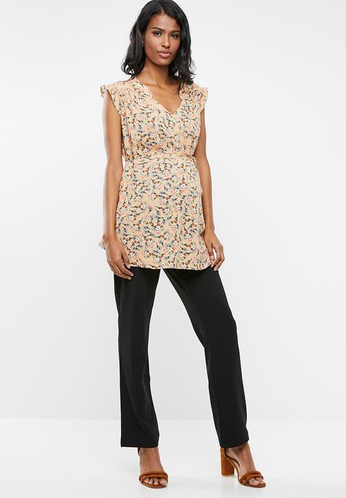 Cherry Melon - Maternity Woven mandarin frill sleeve shirt - multi