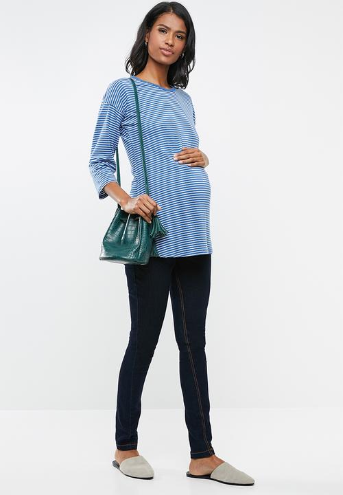 edit Maternity - Crew neck knit top - blue & white