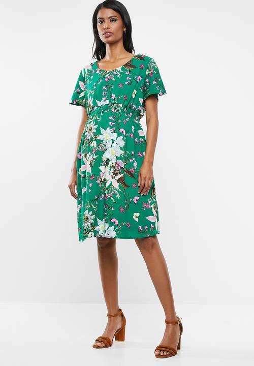 Cherry Melon - Maternity V-neck smocked dress - multi
