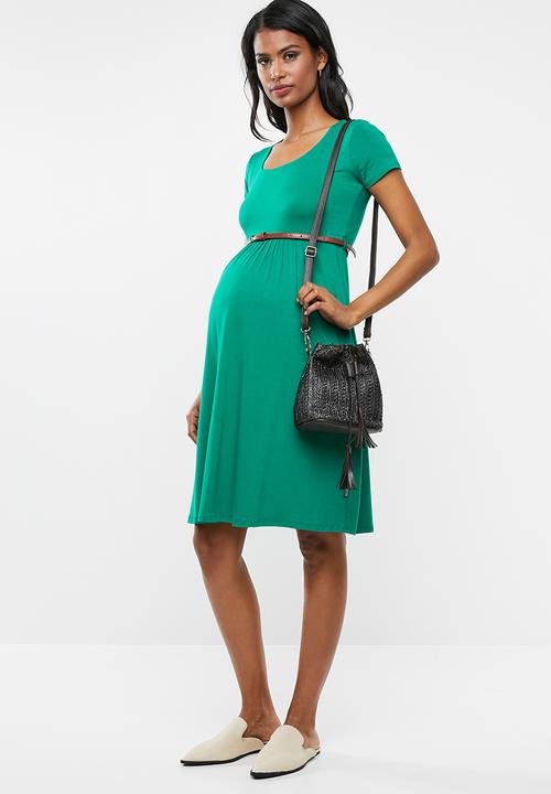 Cherry Melon - Maternity Scoop neck cap sleeve dress - green