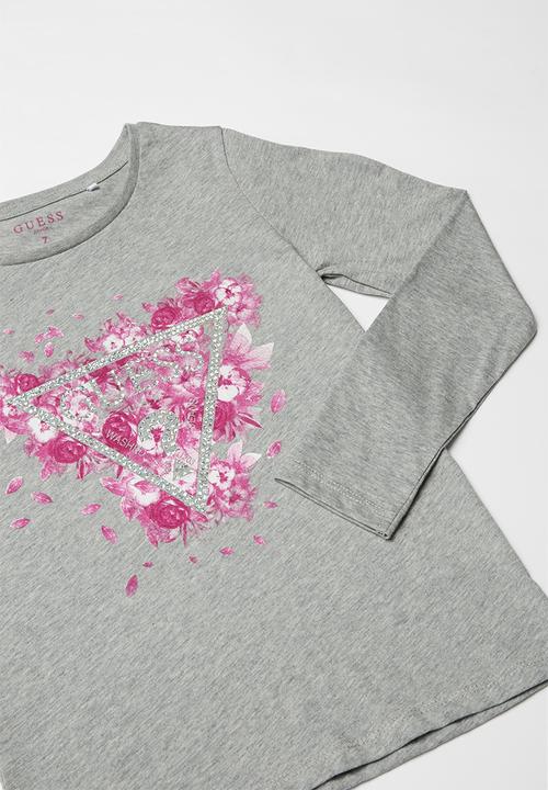 GUESS - Teens long sleeve scattered petals tri tee - grey