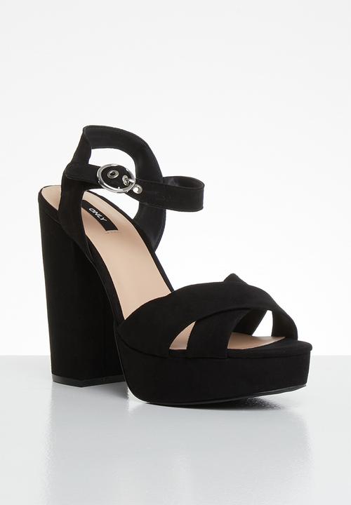 ONLY - Allie wide crossed heeled sandal - black