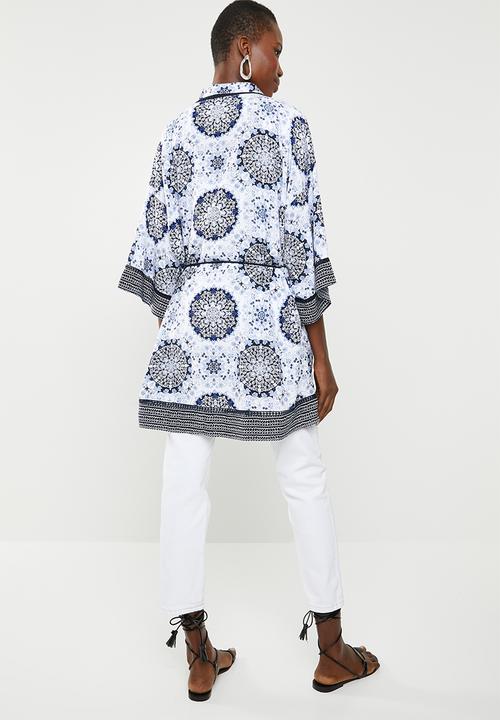 ONLY - Summer long sleeve kimono - white & blue