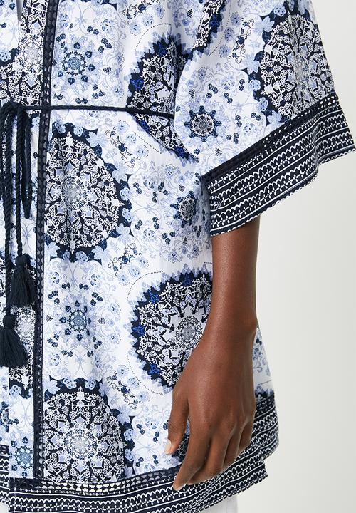 ONLY - Summer long sleeve kimono - white & blue