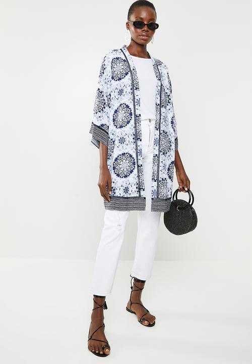 ONLY - Summer long sleeve kimono - white & blue