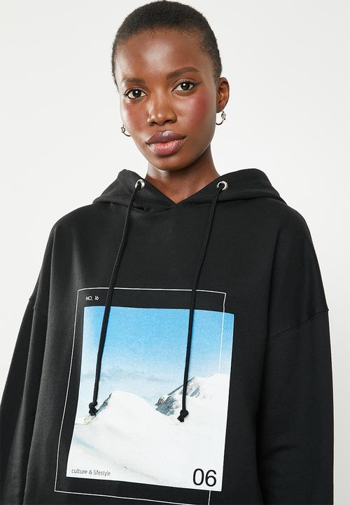 Superbalist - Graphic oversized hoodie - black