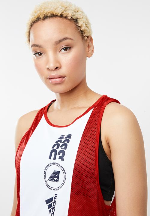 adidas Performance - Moto graphic tank top - white & red