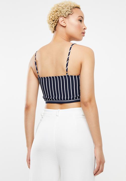 SISSY BOY - Stay on Vaycay crop top - navy & white 