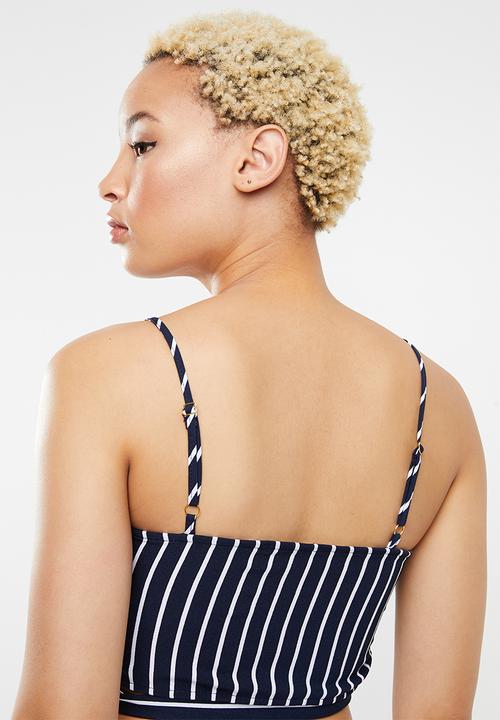 SISSY BOY - Stay on Vaycay crop top - navy & white 