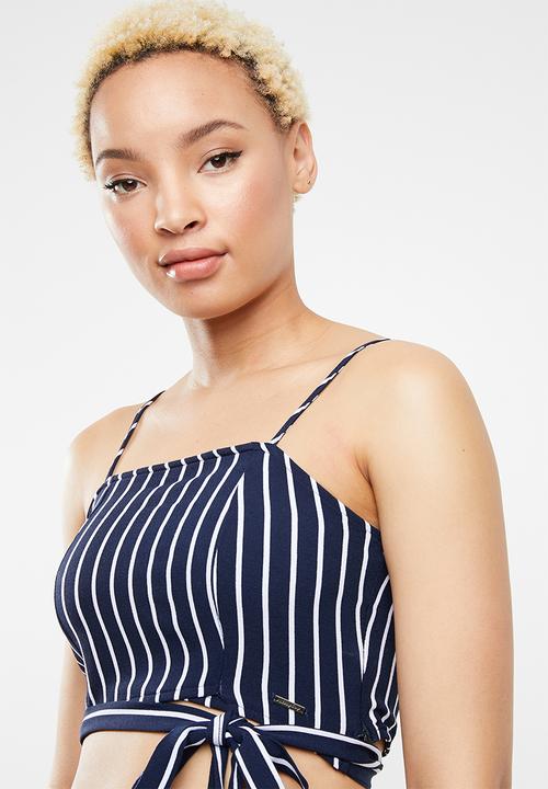 SISSY BOY - Stay on Vaycay crop top - navy & white 