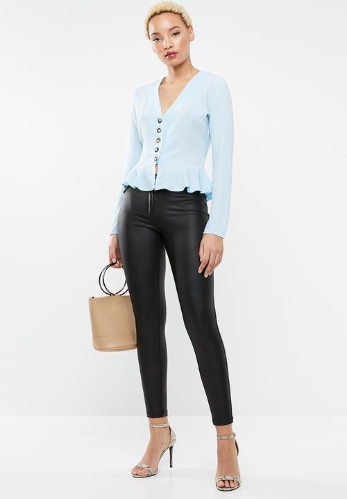 Missguided - Horn button peplum top - blue
