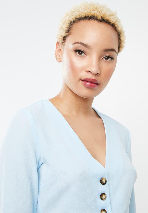 Missguided - Horn button peplum top - blue