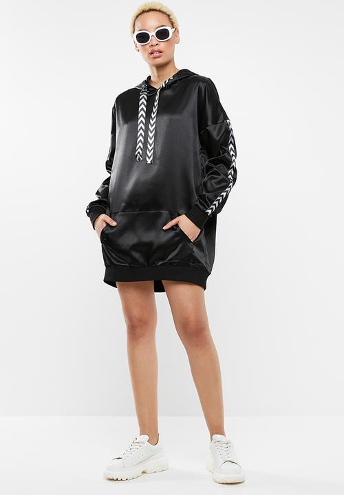 Missguided - Mono sports tape oversized hooded dress - black