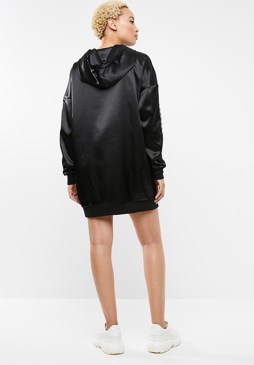 Missguided - Mono sports tape oversized hooded dress - black
