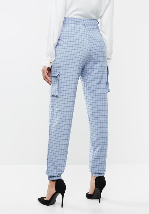 Missguided - Check cargo jogger pants - blue