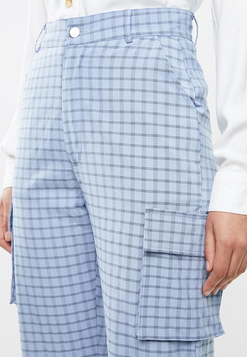Missguided - Check cargo jogger pants - blue