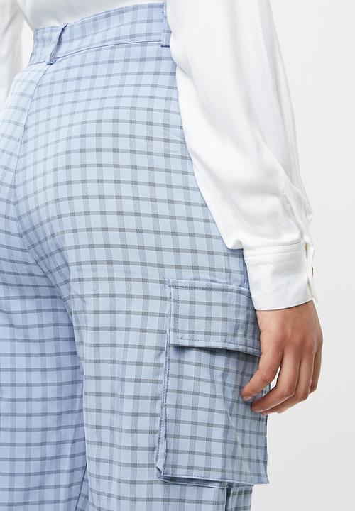 Missguided - Check cargo jogger pants - blue