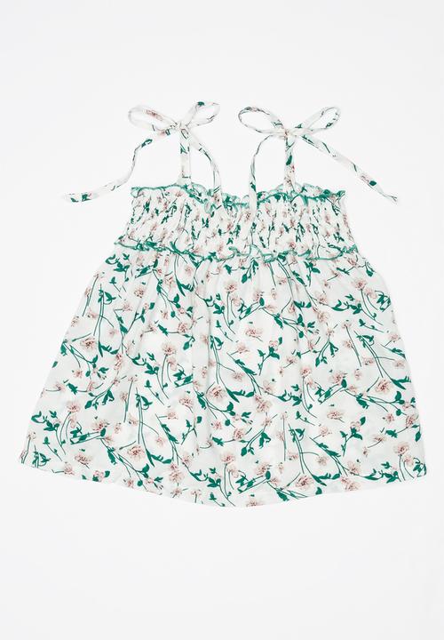 Pop Candy - Relaxed spaghetti strap top - white & green