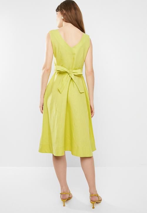 edit - Fit & flare linen dress - lime yellow