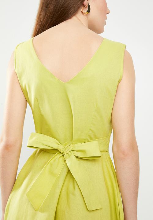 edit - Fit & flare linen dress - lime yellow