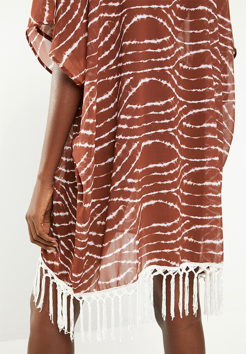 Superbalist - Tassle detail kaftan - brown & white