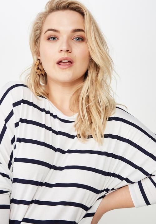 Cotton On - Curve batwing sleeve tee  - navy & white