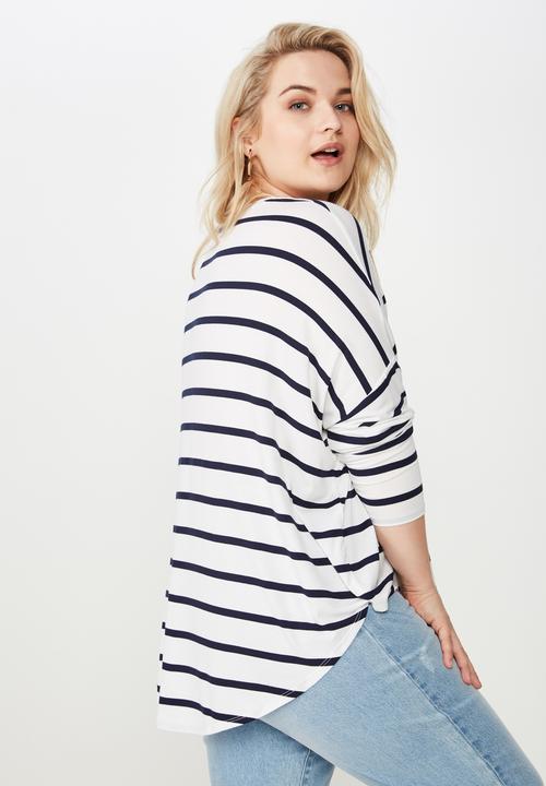Cotton On - Curve batwing sleeve tee  - navy & white