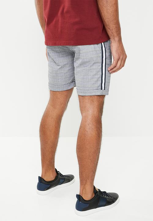 Jack & Jones - Arrow check tape shorts - navy & white