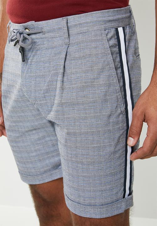 Jack & Jones - Arrow check tape shorts - navy & white