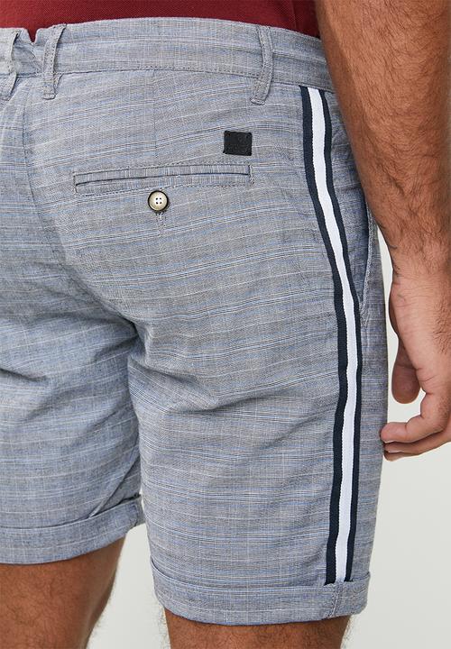 Jack & Jones - Arrow check tape shorts - navy & white