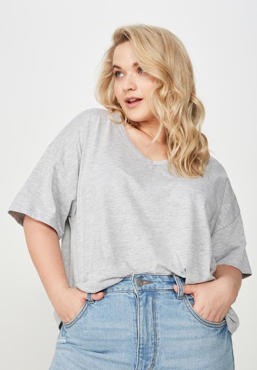 Cotton On - Curve relaxed v neck tee  - grey