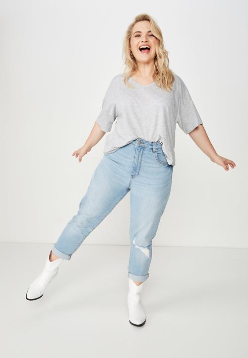 Cotton On - Curve relaxed v neck tee  - grey