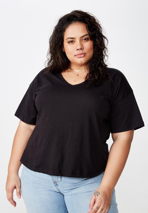 Cotton On - Curve relaxed v neck tee  - black