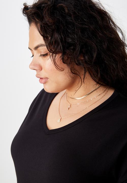 Cotton On - Curve relaxed v neck tee  - black