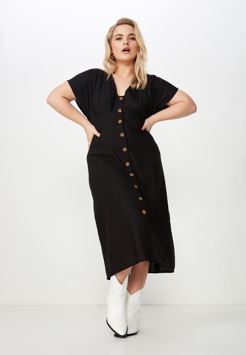 Cotton On - Curve button front midi dress  - black