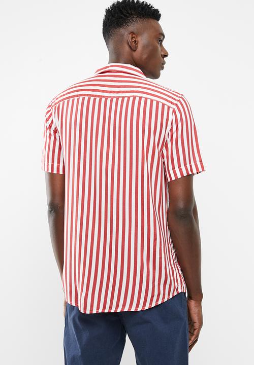 Only & Sons - Wayne short sleeve striped viscose shirt - red