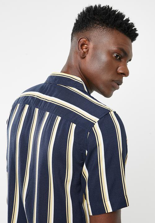 Only & Sons - Wayne short sleeve new striped viscose shirt - yellow