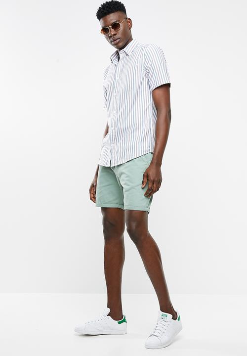 Only & Sons - Travis short sleeve striped shirt - green & burgundy