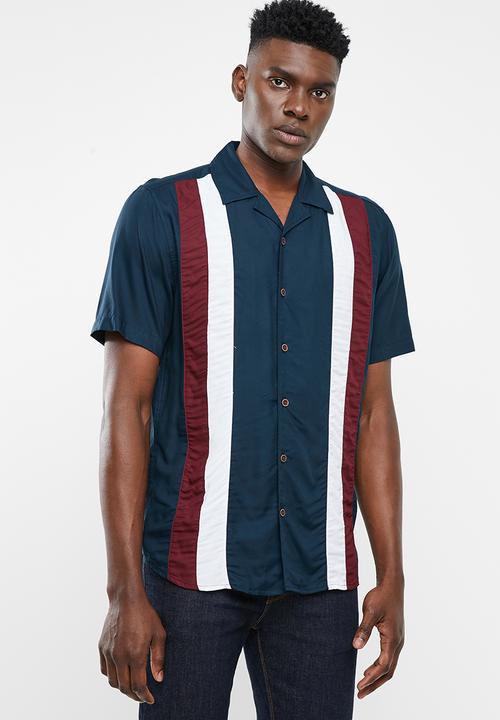 navy striped shirt dress