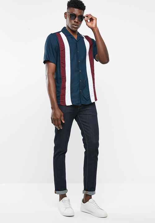 Only & Sons - Mark short sleeve short viscose striped shirt - navy