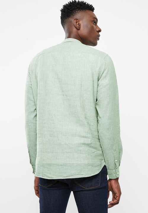 Only & Sons - Caiden long sleeve stripe half placket shirt - green