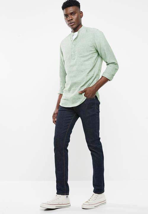 Only & Sons - Caiden long sleeve stripe half placket shirt - green