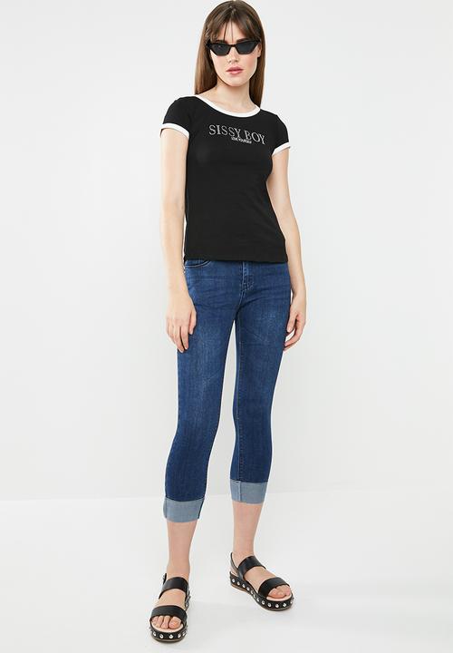 SISSY BOY - One up tee with contrast rib detail - black