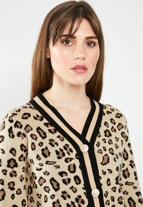 SISSY BOY - Animal print knit cardigan - beige & black 