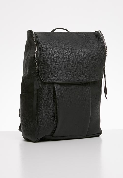 Superbalist - Zip detail faux leather backpack - black