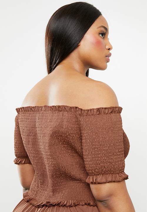 Missguided - Curve bardot shirred jumpsuit - brown