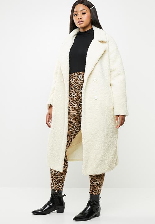 Missguided - Longline borg coat - cream