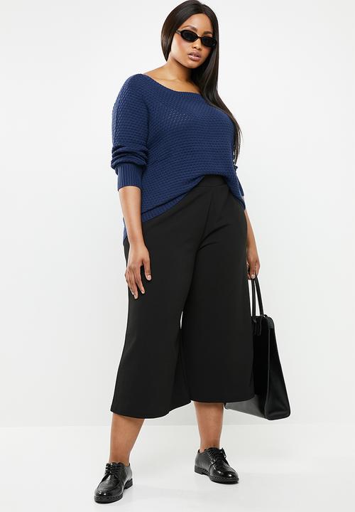 STYLE REPUBLIC PLUS - Textured crew neck knit - navy