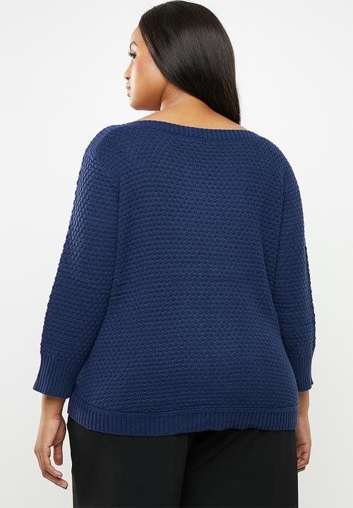 STYLE REPUBLIC PLUS - Textured crew neck knit - navy